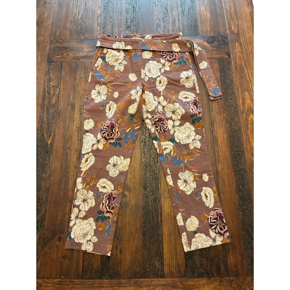 Jules & Leopold Cropped Floral Belted Pants Women's Medium Feminine Preppy Cute - Picture 1 of 4